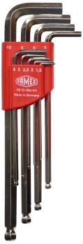 FAMEX 10783 Winkelschraubendreher Sechskant für Inbus-Schrauben, extra lang, mit Kugelkopf, 1,5 - 10mm,  9-teilig