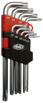 FAMEX 10788 Winkelschraubendreher für Torx-Schrauben, lang, T-10 - T-50,  9-teilig