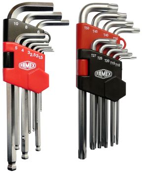 FAMEX 10790 Sparset Winkelschraubendreher für Sechskant Inbus- und für Torx-Schrauben, lang,  18-teilig
