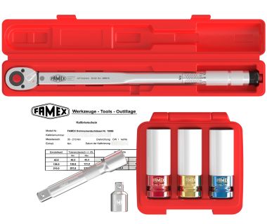FAMEX 10886-3N Torque Wrench with Wheel Lug Nut Sockets, 30-210 Nm, Set 3-pcs.