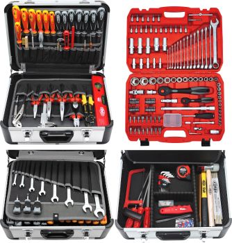 FAMEX 419-43 Profi Werkzeugkoffer gefüllt mit Werkzeug Set und Steckschlüsselsatz