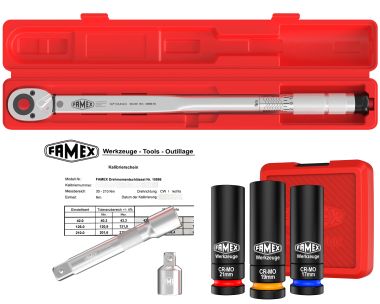 FAMEX 10886-3N Torque Wrench with Wheel Lug Nut Sockets, 30-210 Nm, Set 3-pcs.