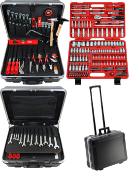 FAMEX 606-18 Bestückter ABS-Werkzeugtrolley mit hochwertigem Profi Werkzeug Set und Steckschlüsselsatz - High-End Qualität