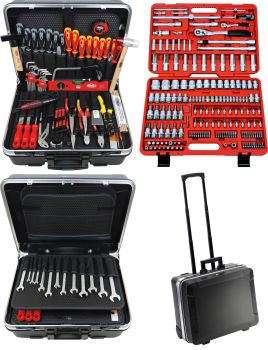 FAMEX 604-18 Profi Werkzeugkoffer mit Werkzeug Set und Steckschlüsselsatz - in Trolley ABS Schalenkoffer 36L
