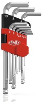 FAMEX 10784 Winkelschraubendreher Sechskant für Inbus-Schrauben, lang, mit Kugelkopf, 1,5 - 10mm,  9-teilig