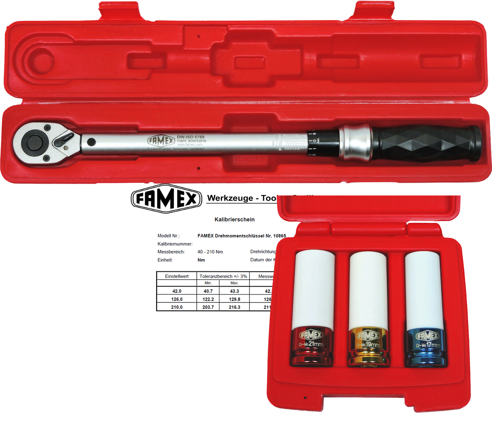Werkzeuge günstig online kaufen - FAMEX 10865-3N Drehmomentschlüssel,  Sparset mit Spezial Einsätze für Radschrauben, 40-210 Nm, für Messung in  beiden Drehrichtungen