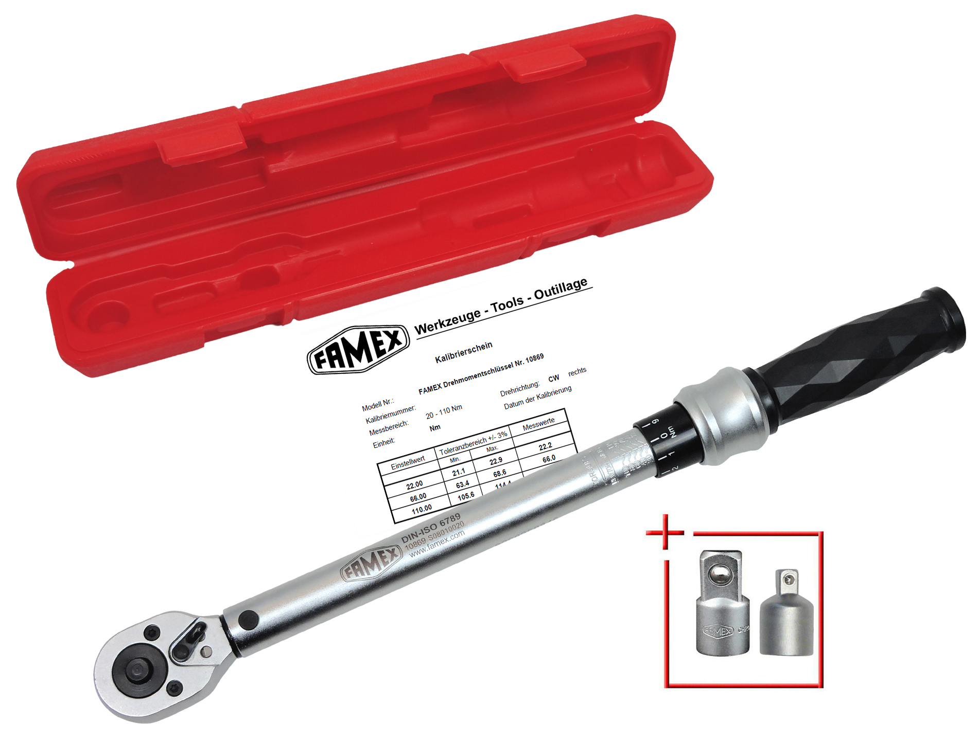 Werkzeuge günstig online kaufen - FAMEX 10869 Drehmomentschlüssel, 10 mm  (3/8-Zoll)-Antrieb, 20-110 Nm, für Messung in beiden Drehrichtungen