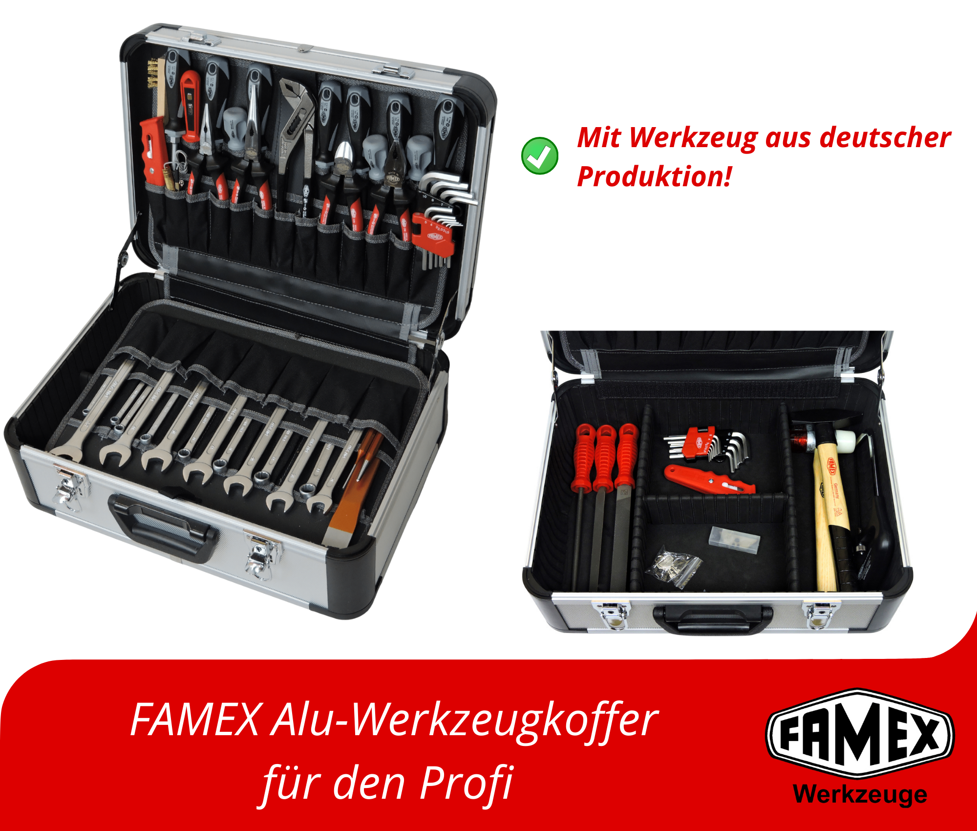 Werkzeuge günstig online kaufen Set 420-18 Werkzeug - Alu Werkzeugkoffer Profi und Top mit Steckschlüsselsatz FAMEX