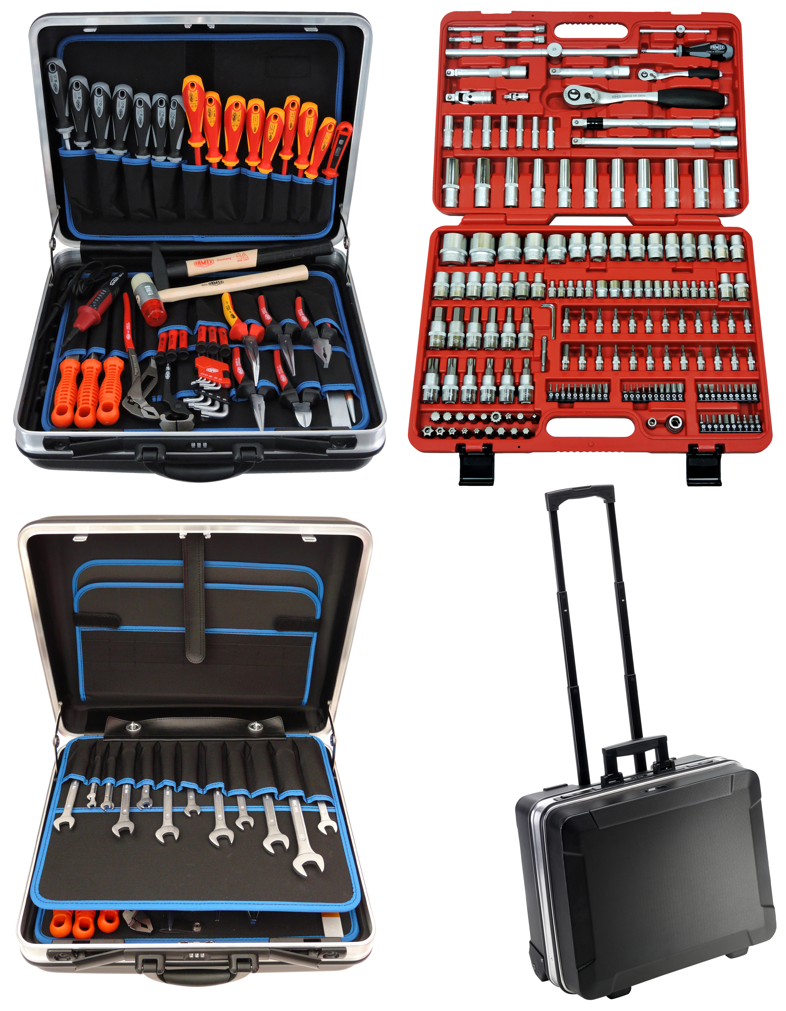 High-End kaufen Komplettset Werkzeugkoffer 174-teiligem mit günstig ABS Steckschlüsselsatz - Qualität Werkzeuge Trolley online 604-09 FAMEX