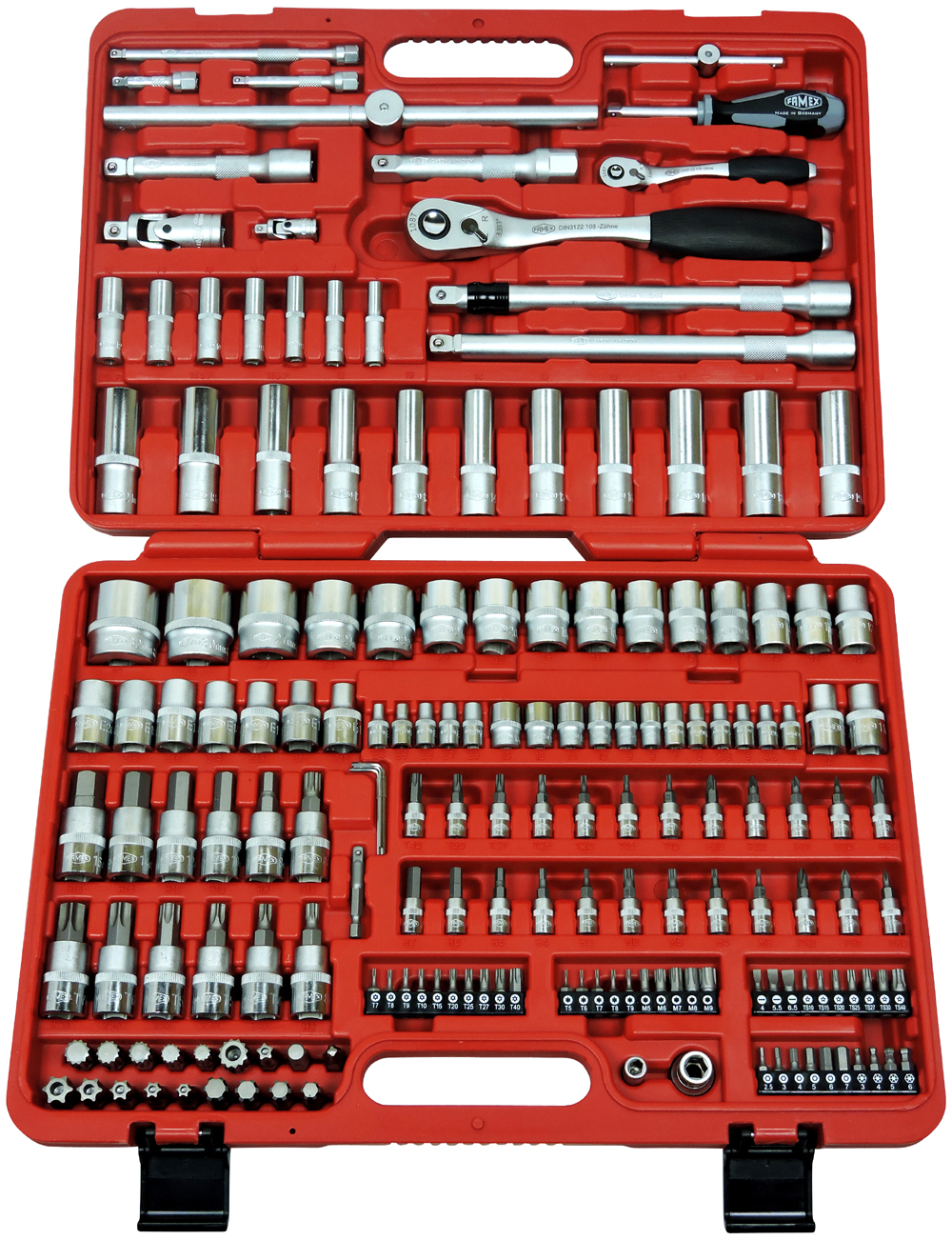 Steckschlüsselsatz Werkzeuge FAMEX 174-teiligem Qualität Komplettset Werkzeugkoffer Trolley online ABS High-End - günstig mit kaufen 604-09