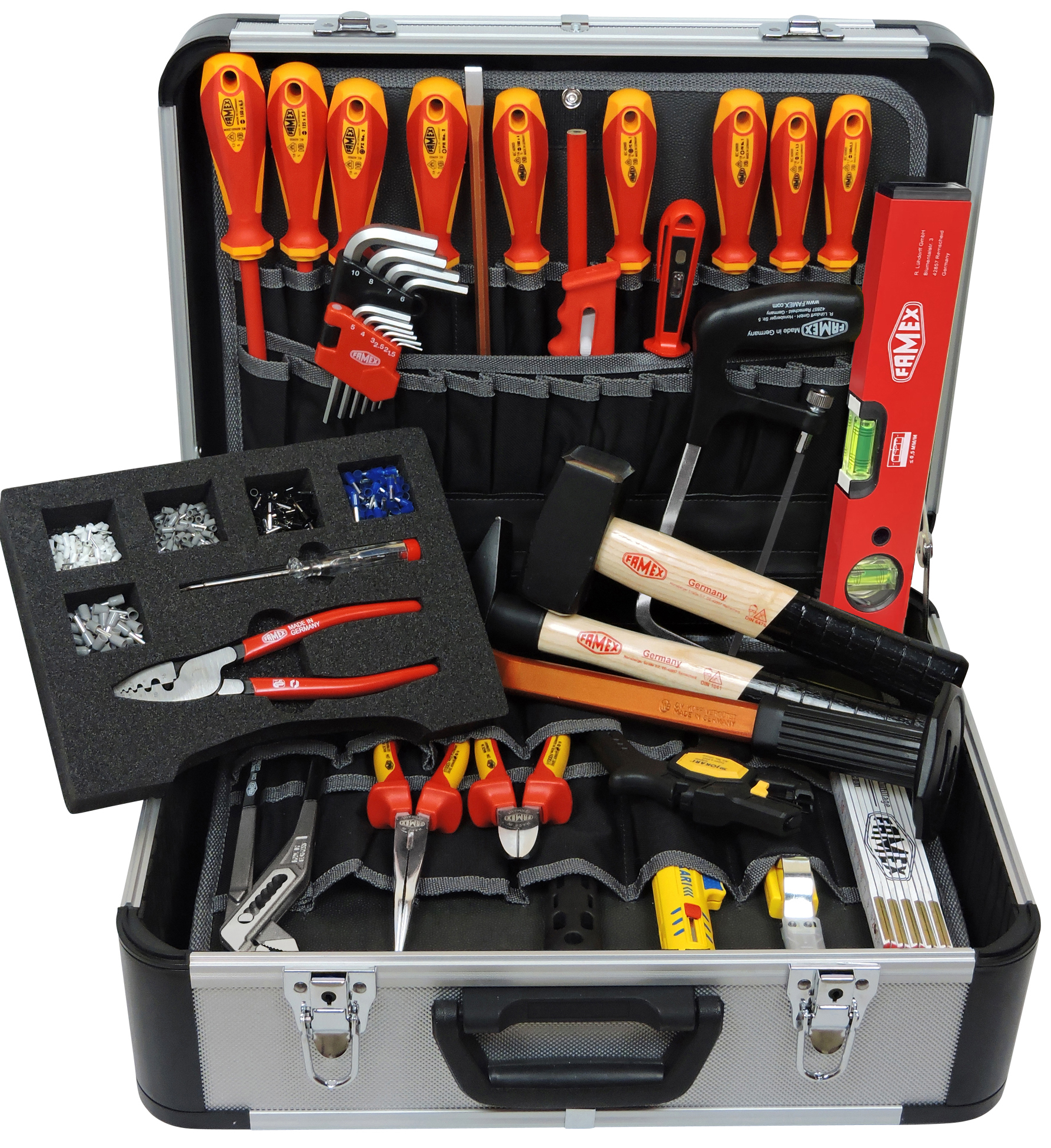 436-10 Elektriker günstig Alu Werkzeuge kaufen FAMEX Werkzeugkoffer online -