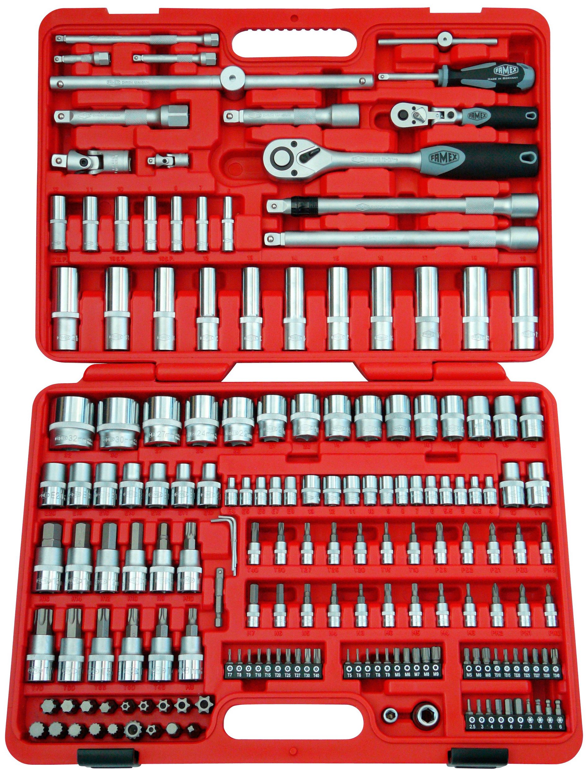 Werkzeuge günstig online kaufen - FAMEX 606-18 Bestückter ABS-Werkzeugtrolley  mit hochwertigem Profi Werkzeug Set und Steckschlüsselsatz