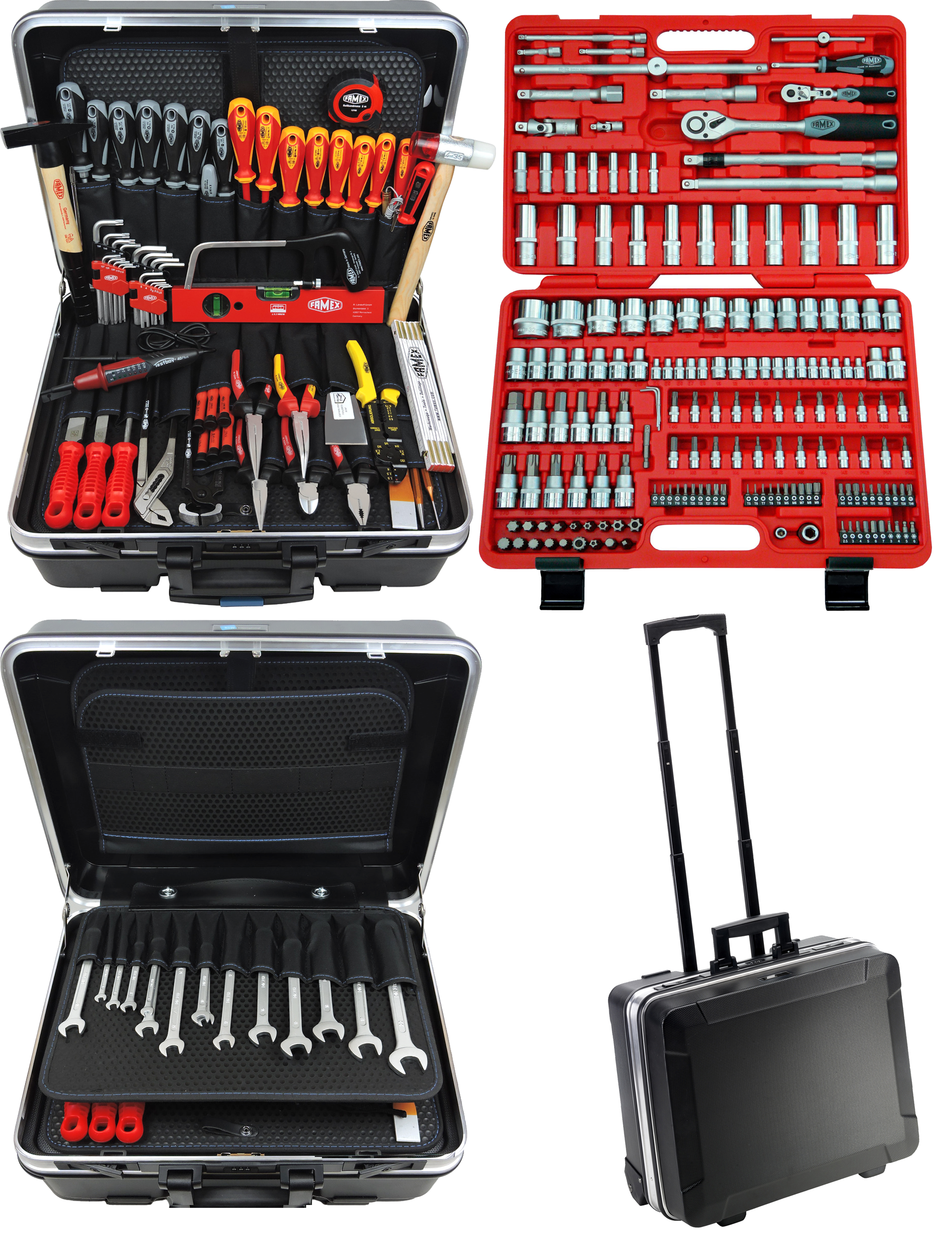 Werkzeuge günstig online kaufen - FAMEX 604-18 Profi Werkzeugkoffer mit Werkzeug  Set und Steckschlüsselsatz - in Trolley ABS Schalenkoffer 36L
