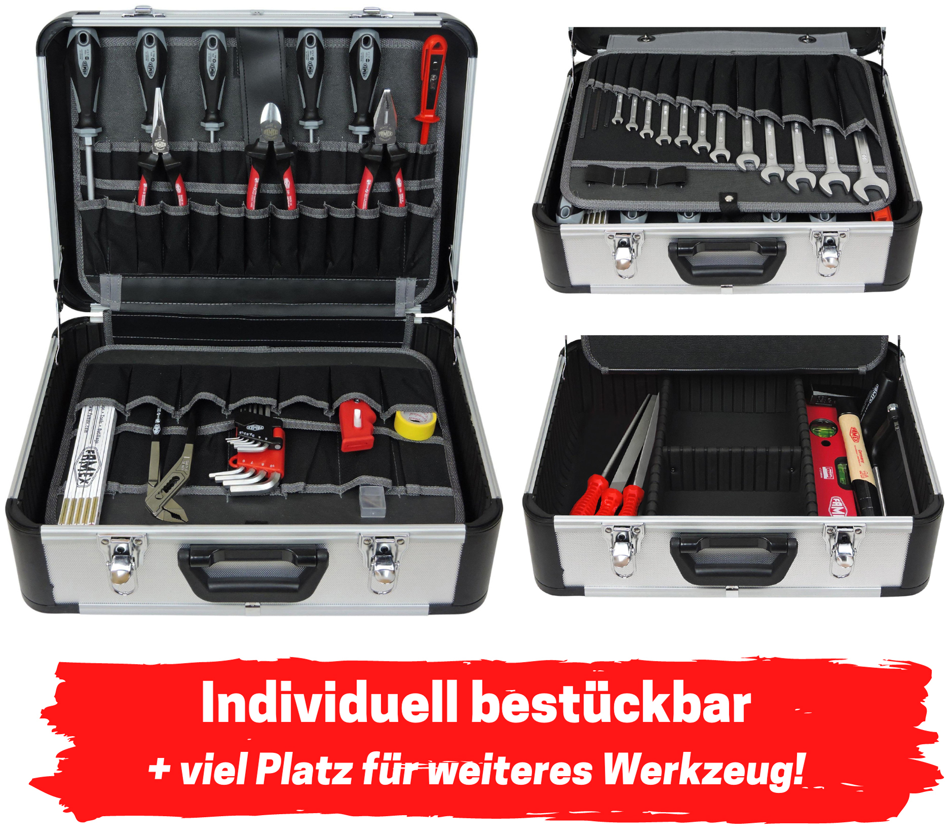 FAMEX Werkzeugset 720-88 Profi Alu Werkzeugkoffer mit Werkzeug Set -  PROFESSIONAL, (Werkzeugkoffer), Kapazität bis 30 kg