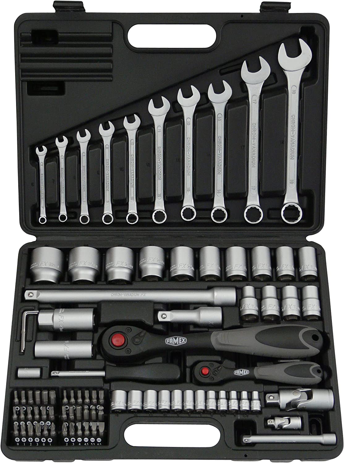 Werkzeuge günstig online kaufen - FAMEX 723-47 Werkzeugkoffer gefüllt mit  Werkzeug und Steckschlüsselsatz