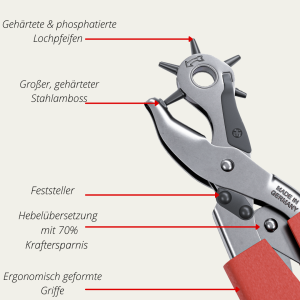 FAMEX 3519 Revolverlochzange - Lochzange für Leder & Co. - mit Hebelunterstützung ca. 70% Kraftersparnis