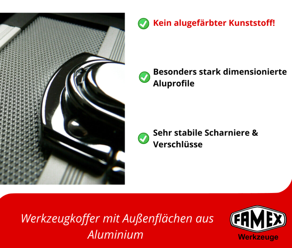 Werkzeuge günstig online kaufen - FAMEX 420-18 Profi Alu Werkzeugkoffer mit  Top Werkzeug Set und Steckschlüsselsatz