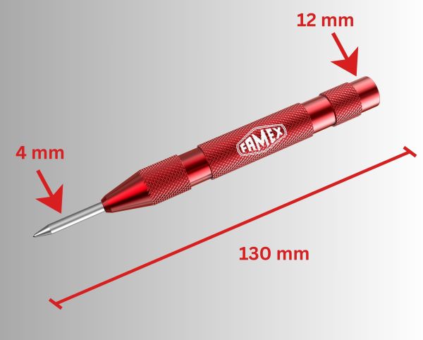 FAMEX 8242 Automatic Center Punch, HSS Steel Tip, 130 mm